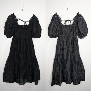 Hofmann Copenhagen Isabella black floral ruffle puff sleeve dress XS/S 34